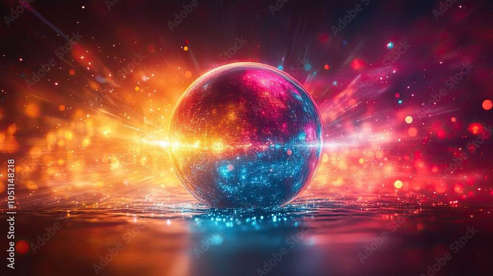 Fototapete glowing globe with colorful light rays emanating, symbolizing global technology and connections.stock photo