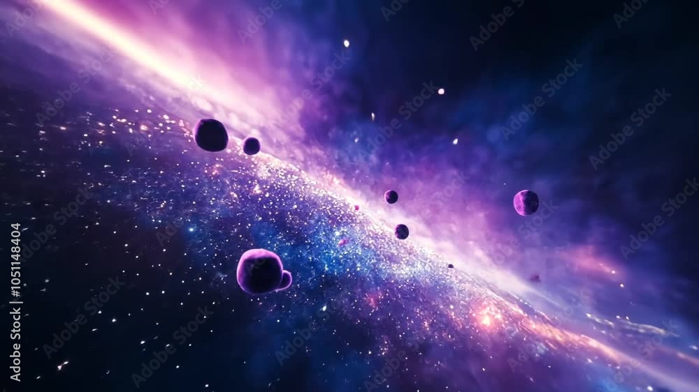 Wall mural vibrant outer space scene with asteroids and nebula