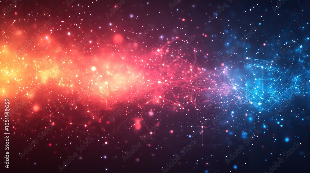 Poster gradient background in red and blue with geometric patterns and dark navy technology theme.stock photo