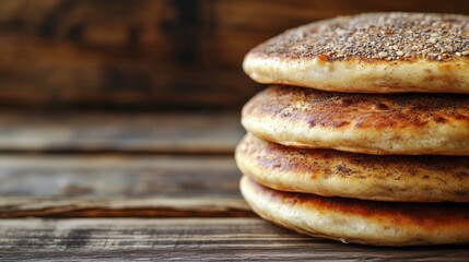 Vibrant Eastern Flatbreads on Rustic Wooden Background