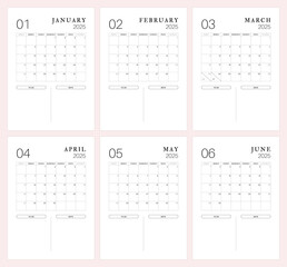 monthly calendar for 2025 year