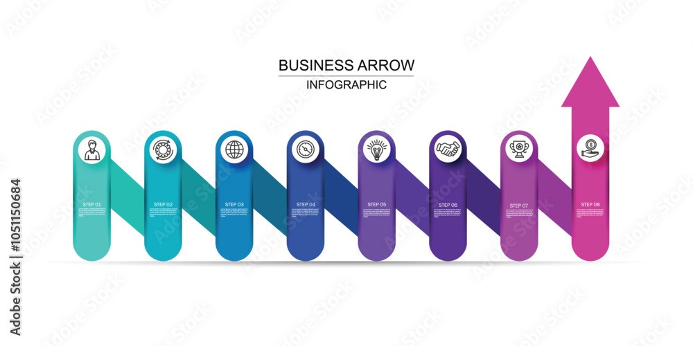 Poster arrows of graph diagram with 8 steps options parts or processes vector business template for present