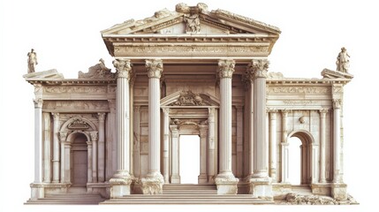 Naklejka premium Ancient Roman-style architecture with grand columns and intricate carvings, showcasing classical design and historical elegance.