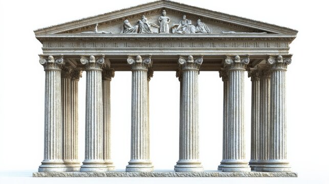 Classical Greek-inspired architectural structure with iconic columns and detailed pediment, evoking ancient grandeur and artistic elegance.