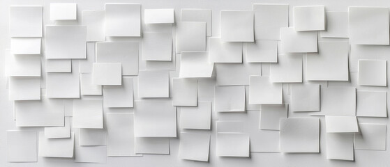 Fototapeta premium A series of white post-it notes on the wall, generative AI