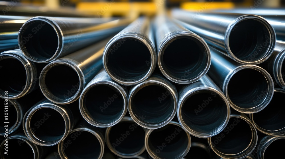 Aufkleber Neatly stacked PE pipes for gas and water systems in plant, showing robust pipeline infrastructure