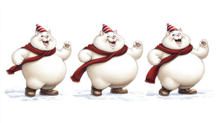 Fototapeta premium Joyful and playful characters in winter attire, showcasing festive spirit with their cheerful expressions. Perfect for holiday themes and celebrations
