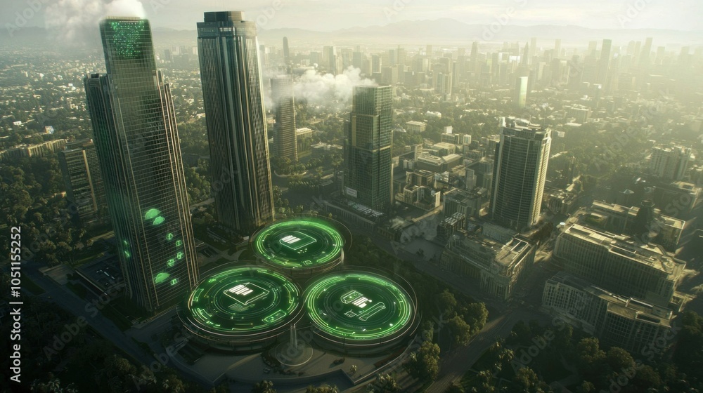 Poster realistic urban smart city background showcase with high-quality featuring futuristic architecture a