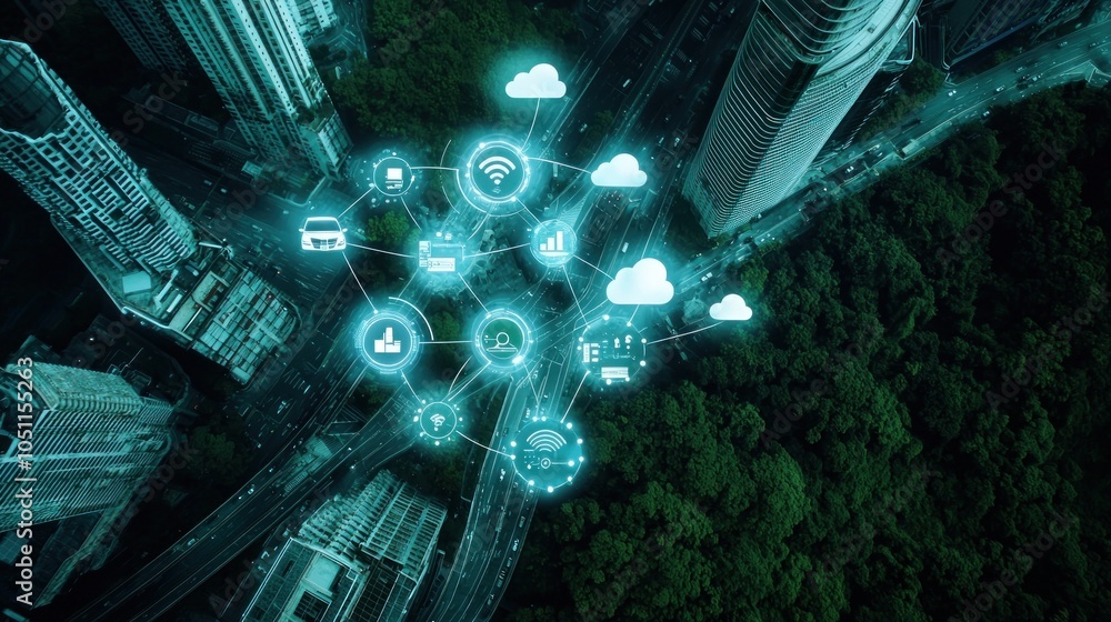 Poster realistic urban smart city background showcase with advanced technology integration and sustainable 