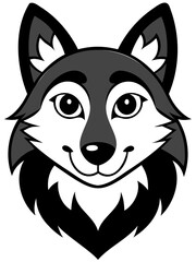 Cartoon Style Wolf Head black silhouette vector illustration for vintage logo design Transparent background