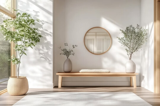 Boho living room interior design wood sofa .