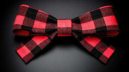 Stylish red and black plaid bow tie on dark background, perfect for adding touch of elegance to any outfit. This accessory is ideal for formal events or festive occasions