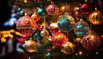 A collection of Christmas ornaments hanging on a tree