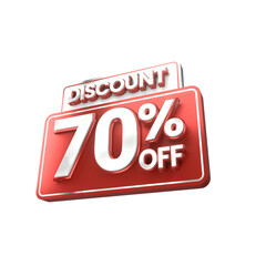 3d sales red and white discount price tag for composition 70 percent, amazing for product promotion