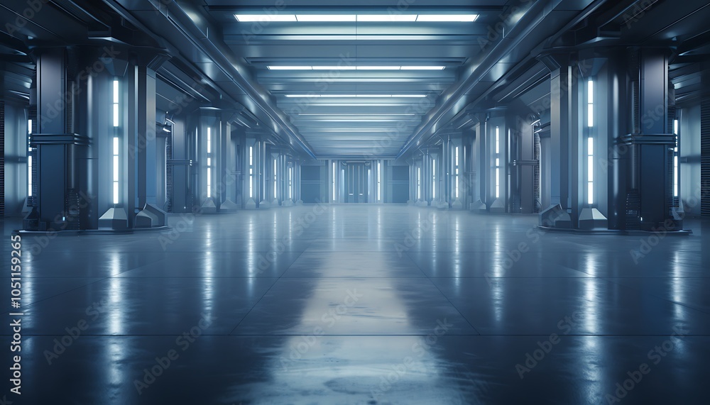 Poster Futuristic Smart Factory Fully Automated by Digitalization with AI Monitoring and Glowing Interfaces