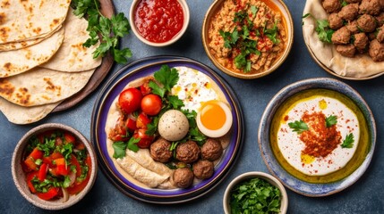 Colorful Middle Eastern Cuisine on Rustic Table