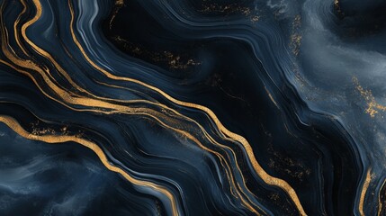 Abstract design featuring swirling dark hues with gold accents, ideal for backgrounds or digital art.