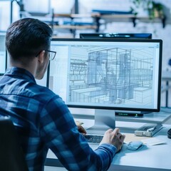 A young engineer is working on a computer design project.