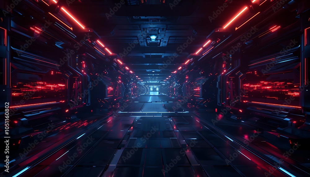 Poster Cyberpunk Factory with Neon Lights and Advanced Robotics Controlling Digital Production Systems, Featuring Real-Time Holographic Data Displays