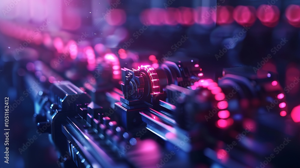Poster Futuristic Factory With Neon Lights and Advanced Robotics, Where AI Controls Autonomous Manufacturing Processes With Precision