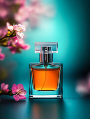 perfume, plant flowers, top light, clean natural background