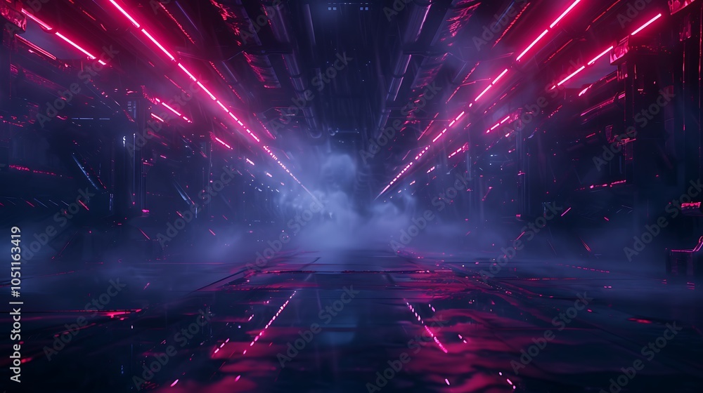 Poster Neon-Lit High-Tech Factory With Advanced Robotics and AI Controlling Autonomous Manufacturing Processes