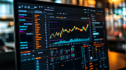 Obraz premium Stock Market Chart on Laptop Screen, stock exchange, finance, financial, investment, trading
