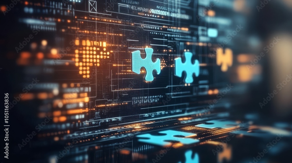 Poster abstract tech-inspired background illustrating interoperability.