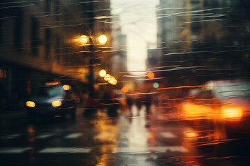 Blurred City Lights Through RainStreaked Window