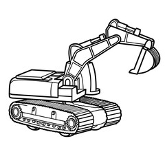 Excavator illustration on transparent background. Kids coloring page about construction transport