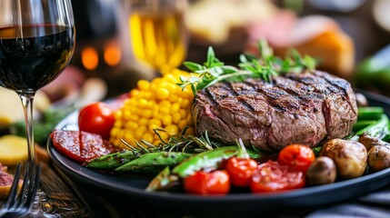 Elegant Dish Featuring Grilled Steak and Fresh Vegetables