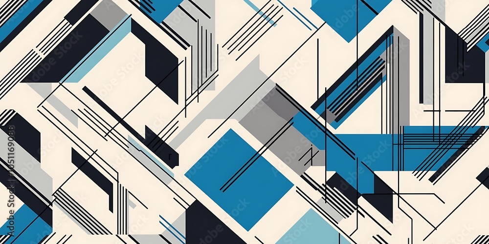Poster a seamless pattern with digital blue and black lines, their colors creating an abstract tech-inspire