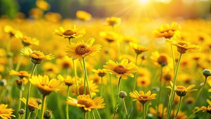Obraz premium Vibrant yellow flowers in a summer meadow macro shot