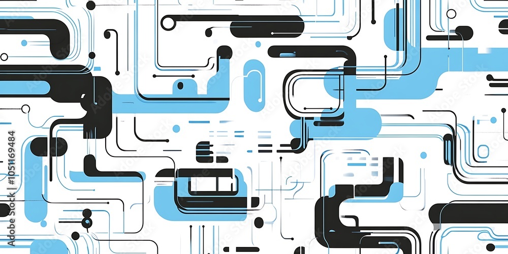 Poster a seamless pattern with digital blue and black lines, their colors creating an abstract tech-inspire