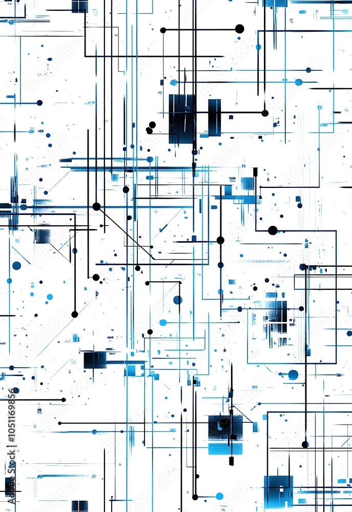 Poster a seamless pattern with digital blue and black lines, their colors creating an abstract tech-inspire
