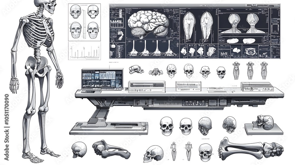 Poster detailed x ray bone detection system analysis with flat design on isolated white background medical 