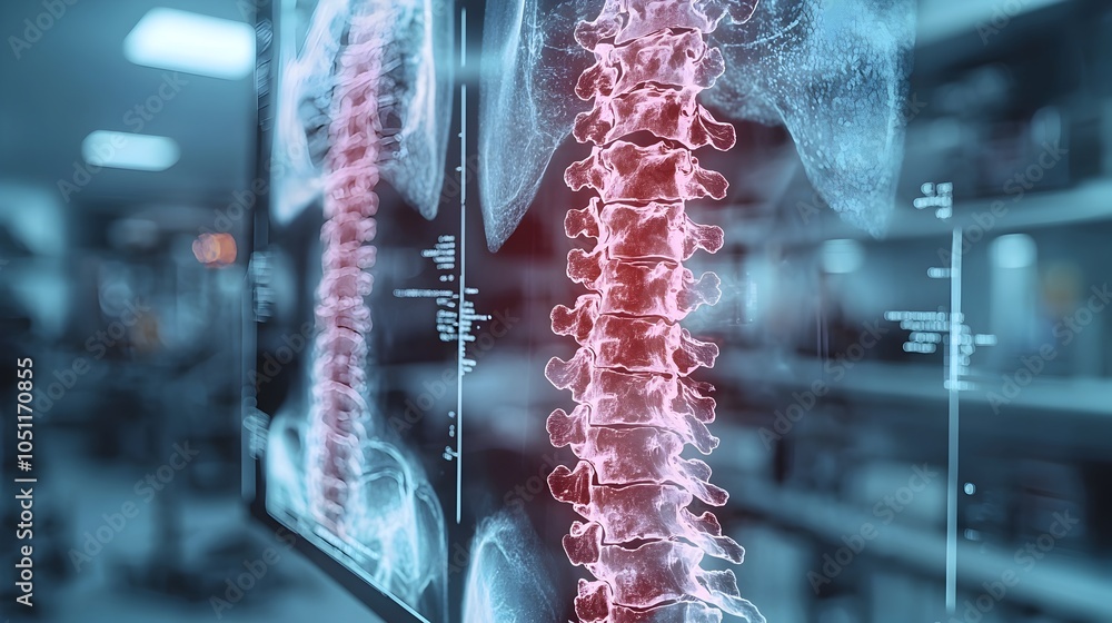 Poster detailed x ray scan image showing bone fracture diagnosis on clean white background with flat design