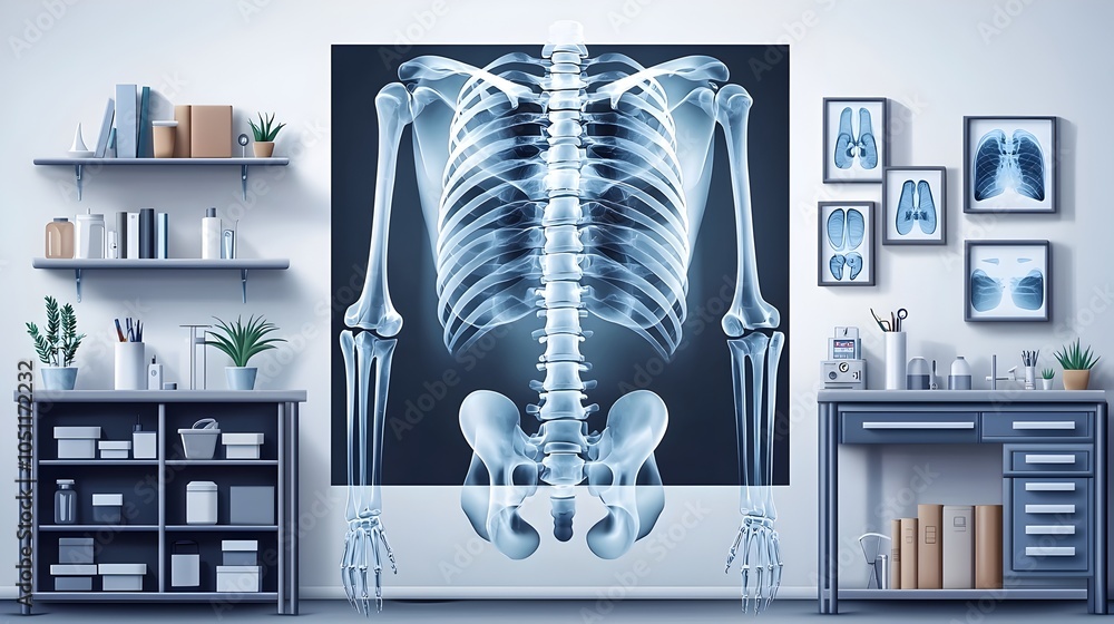 Poster detailed showcasing the skeletal anatomy and bone structure as detected through an x ray scanning pr