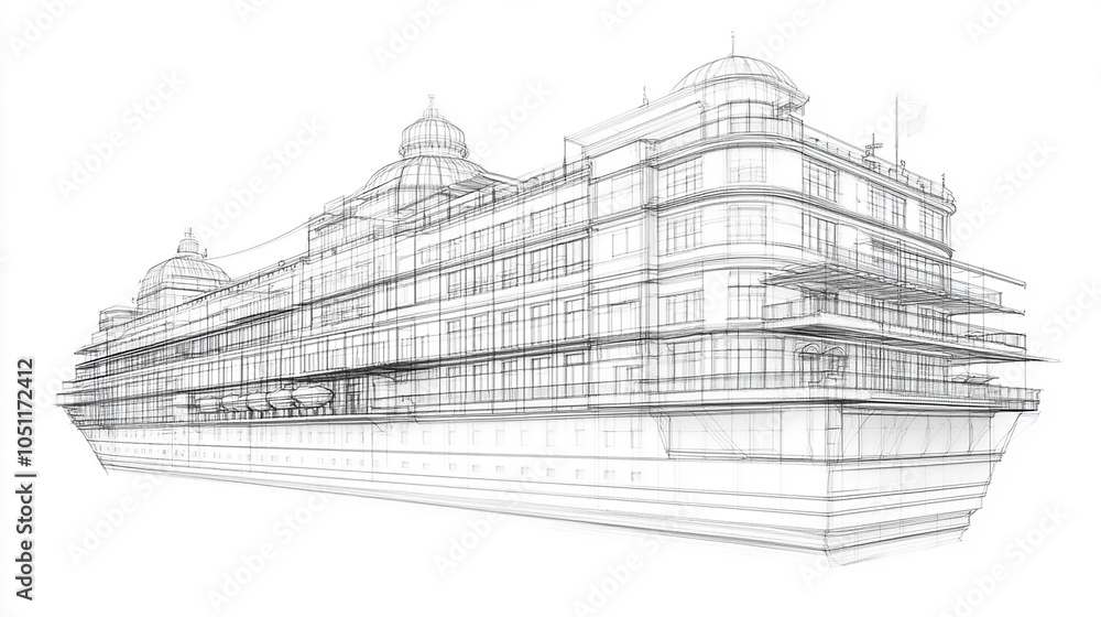 Poster a detailed architectural rendering showcasing a modern house design with precise lines, highlighting