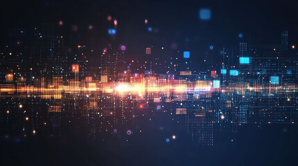 Fototapeta premium Futuristic abstract tech background with vibrant colors and dynamic patterns - digital innovation concept for design projects and presentations Hi-tech shimmering digital grids futuristic background.