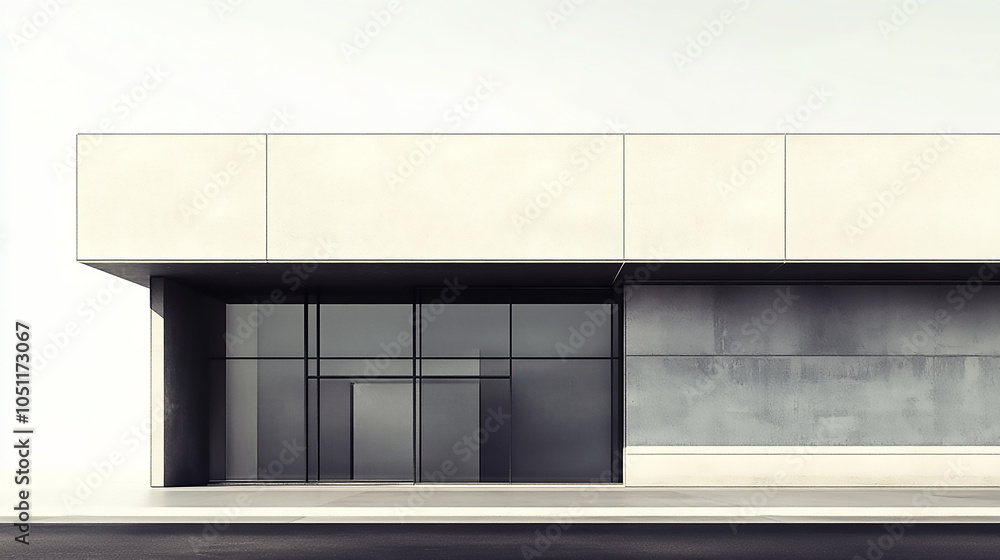 Poster building facade with repetitive patterns of concrete panels and narrow windows abstract concrete wal