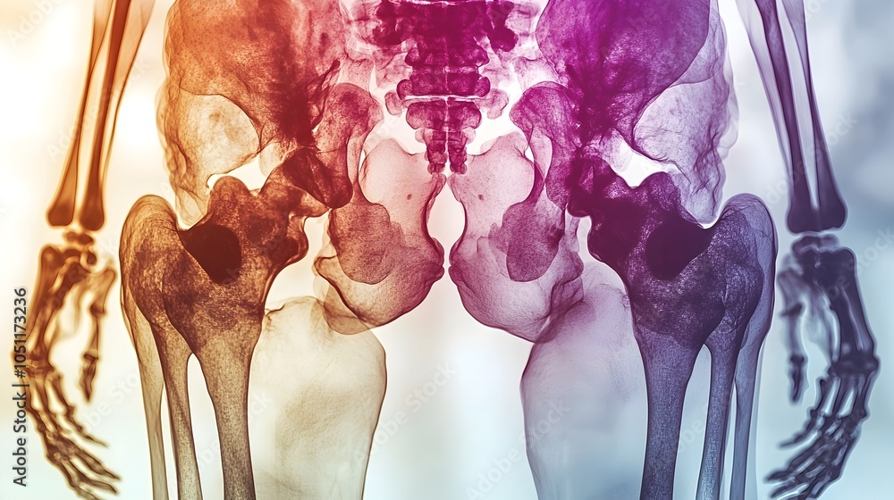 Poster detailed x ray image of bone density scan with skeletal anatomy displayed on minimalist white backgr