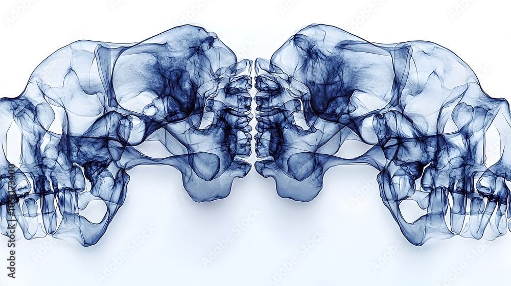 Poster detailed showcasing the bone structure analysis process using x ray detection technology on a clean 