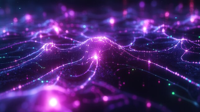 A purple and green background with many small dots - Powered by Adobe