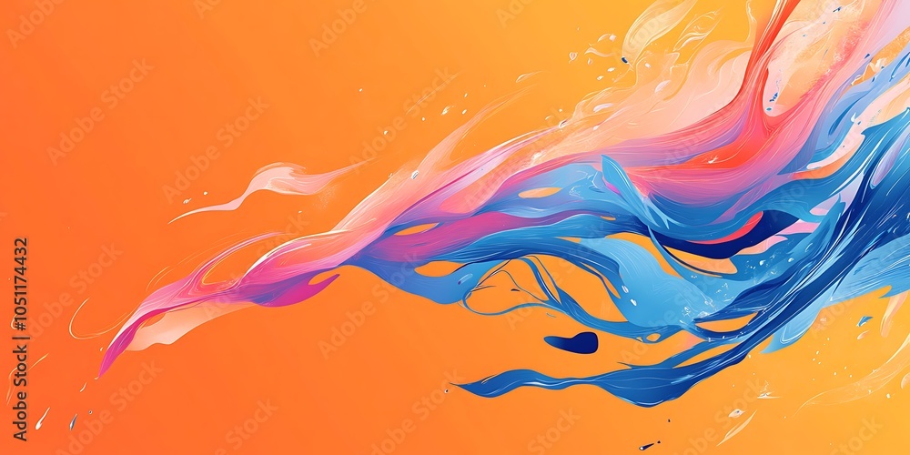 Poster vector graphics, bold lines, simple vector art of an orange background with blue and pink design ele