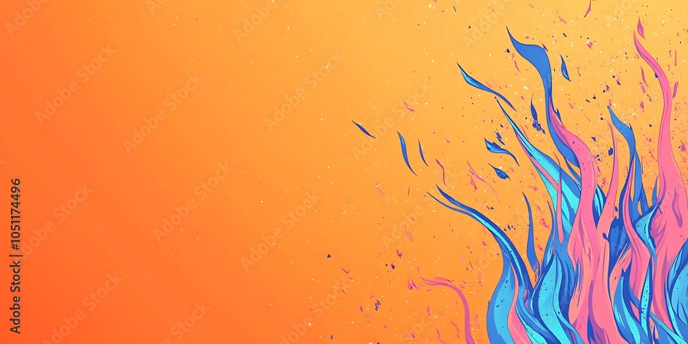 Poster vector graphics, bold lines, simple vector art of an orange background with blue and pink design ele