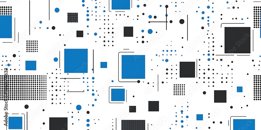 Poster a seamless pattern with digital blue and black lines, their colors creating an abstract tech-inspire
