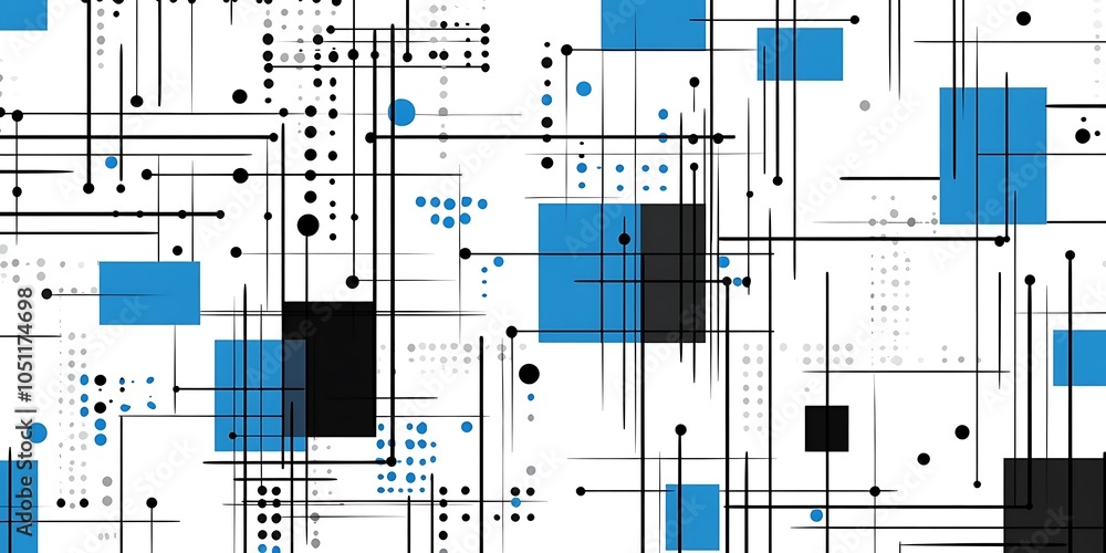 Poster a seamless pattern with digital blue and black lines, their colors creating an abstract tech-inspire
