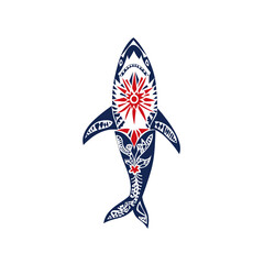 Abstract Shark with Red Sun Design