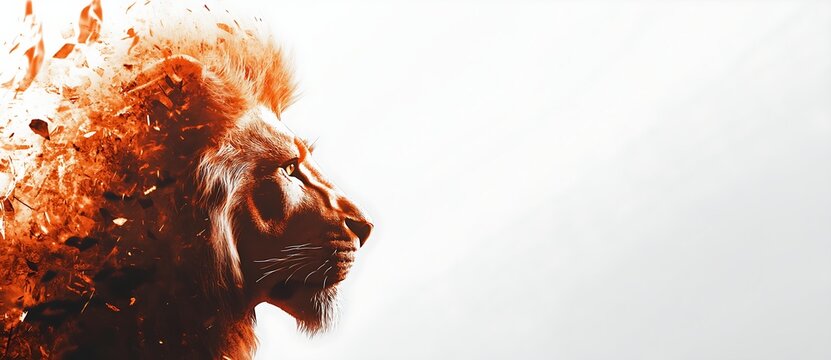 Leo zodiac, July 23 – August 22. Image of a lion symbolizing the Leo zodiac. Suitable for marketing or business purposes. Panoramic banner with place for text